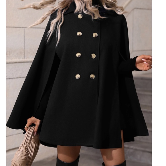 Classic Double Button Cape Sleeve Loose Fit Jacket Coat - Picture 5 of 10